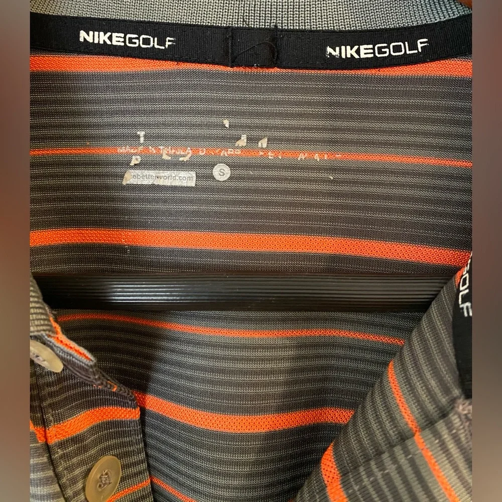 Nike golf polo shirt Gray orange Stripes Dry-fit short sleeve men's S